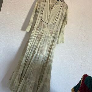 Boho Elegant Cotton Light green and Brown Women's Dress Wedding